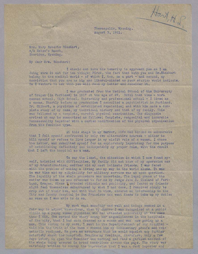 Download the full-sized PDF of Letter from Alan Hart to Mary Roberts Rinehart, August 3, 1921