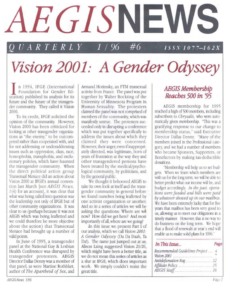 Download the full-sized PDF of AEGIS News, No. 6 (January, 1996)