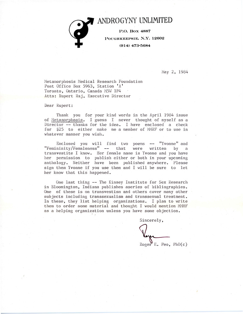 Download the full-sized PDF of Letter from Roger E. Peo to Rupert Raj (May 2, 1984)