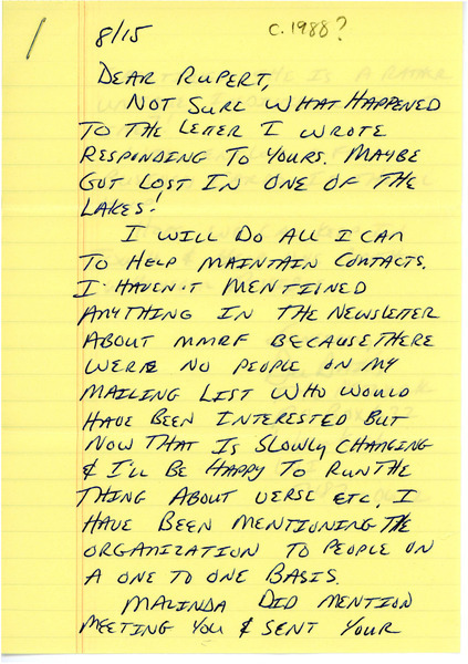 Download the full-sized image of Letter from Dee Dailey to Rupert Raj (August 15, 1988)