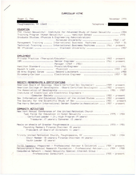 Download the full-sized image of Roger E. Peo's Curriculum Vitae