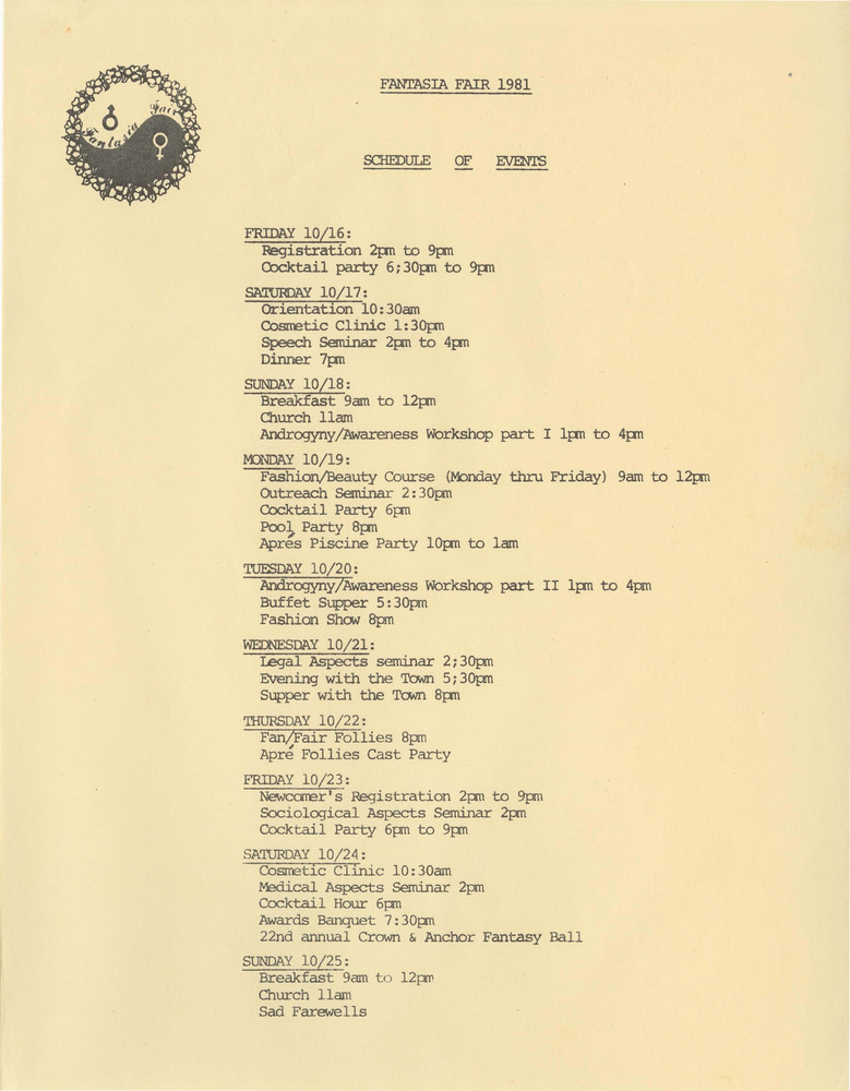 Download the full-sized PDF of Fantasia Fair 1981: Schedule of Events