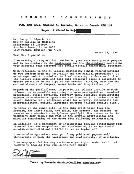 Download the full-sized image of Letter from Rupert Raj to Dr. Larry Lipschultz (March 29, 1990)