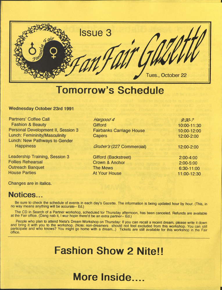 Download the full-sized PDF of Fan Fair Gazette, Issue 3 (October 22, 1991)