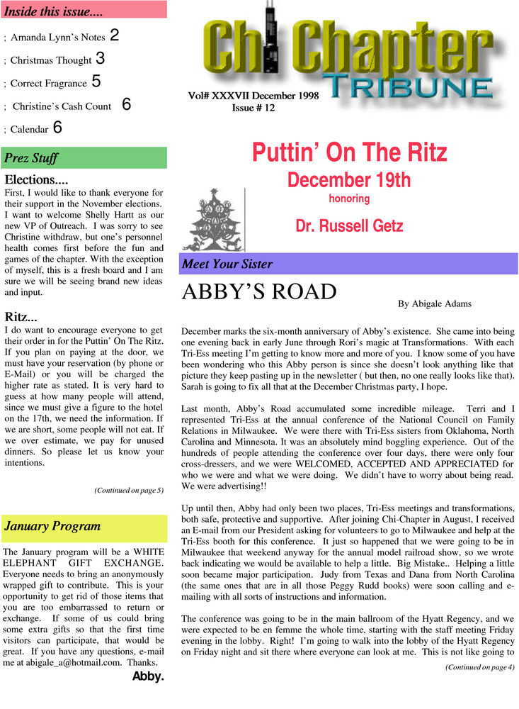 Download the full-sized PDF of Chi Chapter Tribune Vol. 37 Iss. 12 (December 1998)