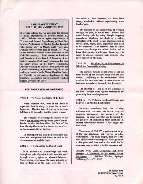 Download the full-sized image of 2-Spirited People of the 1st Nations Newsletter, The Sacred Fire, Spring 1992