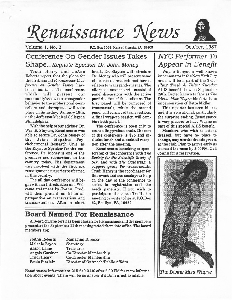 Download the full-sized PDF of Renaissance News, Vol. 1 No. 3 (October, 1987)